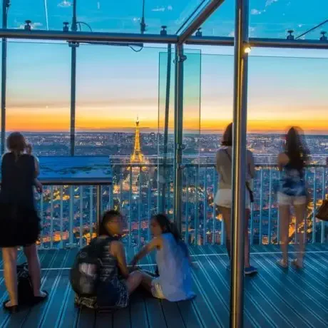Vue sur Paris depuis un observatoire au coucher.